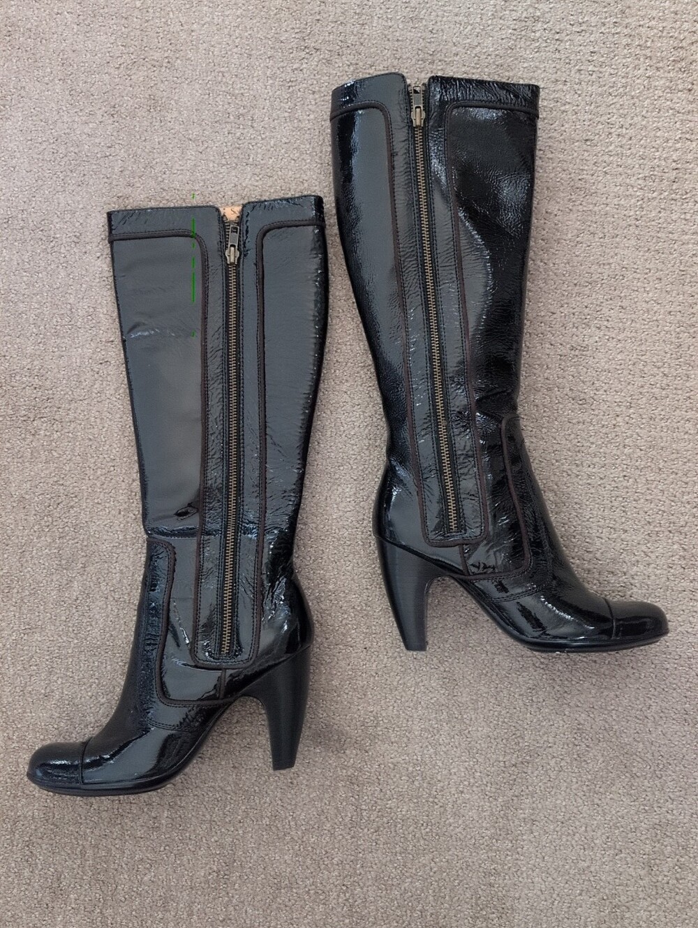 Sofft Vintage Y2K Black Patent Leather Heeled Knee High Boots With Zippers - Picture 3 of 8